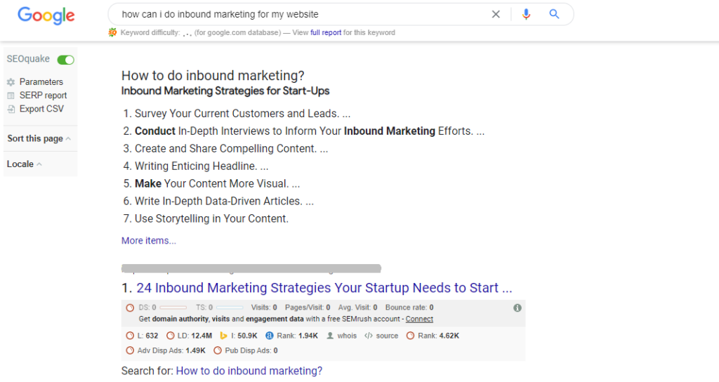 Inbound marketing search screenshot