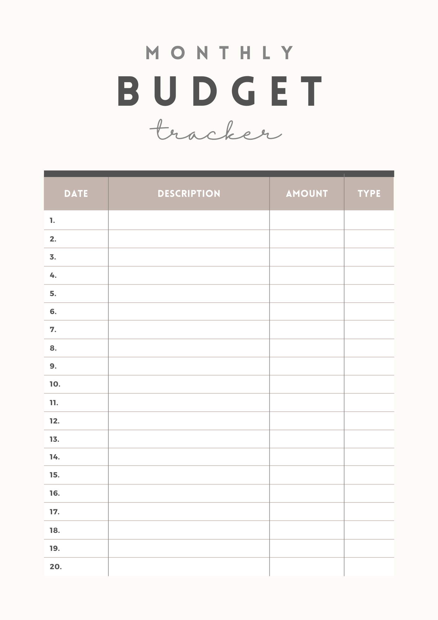 Template: Monthly Budget Planner (A4 Document)